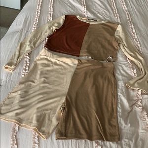 Ribbed crop top and biker shorts set.